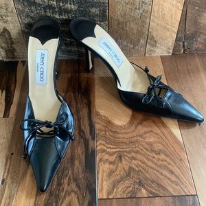 Jimmy Choo - EUC, black patent leather with ties